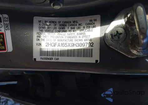 2009 Honda Civic Lx from USA, damaged, VIN 2HGFA165X9H309792